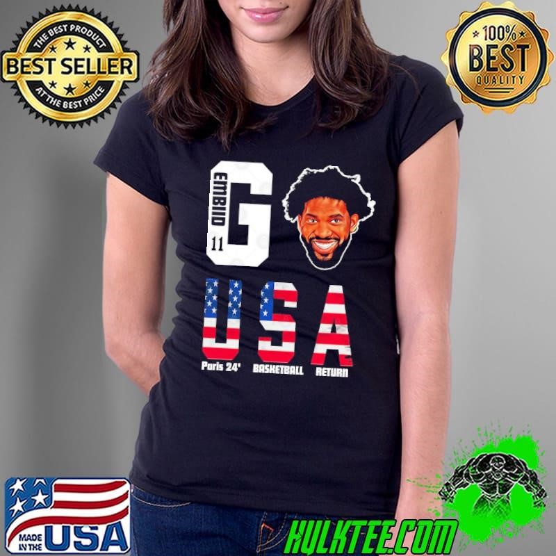2024 Paris Olympics Joel Embiid 11 Go Team USA Basketball Cartoon T-Shirt