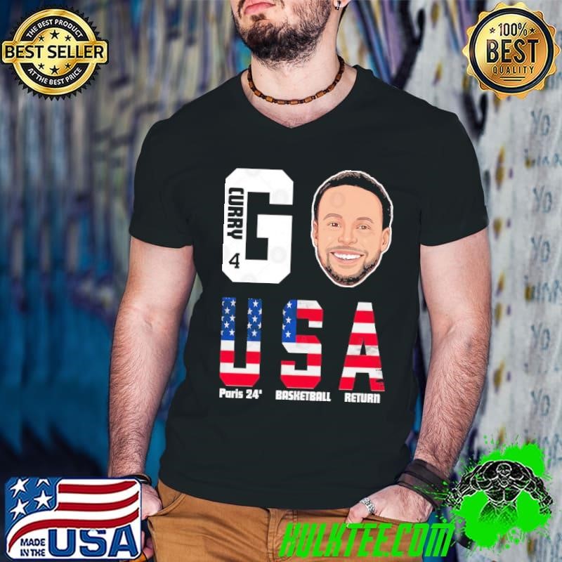 2024 Paris Olympics Steph Curry 4 Go Team USA Basketball Cartoon Guys V Neck