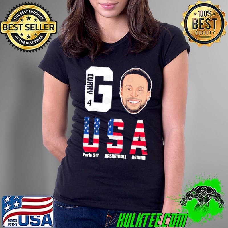 2024 Paris Olympics Steph Curry 4 Go Team USA Basketball Cartoon T-Shirt