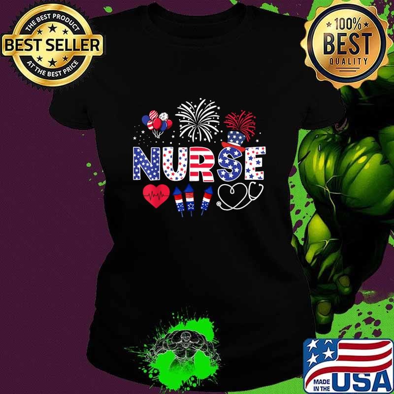 4th of July Nurse American Flag Fourth Of July Nurse Fireworks T-Shirt