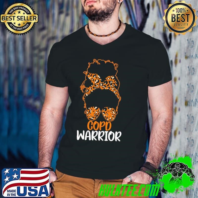 COPD Awareness Messy Bun COPD Warrior Leopard T-Shirt