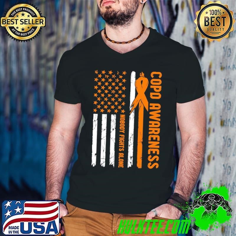 COPD Awareness Nobody Fights Alone American Flag T-Shirt