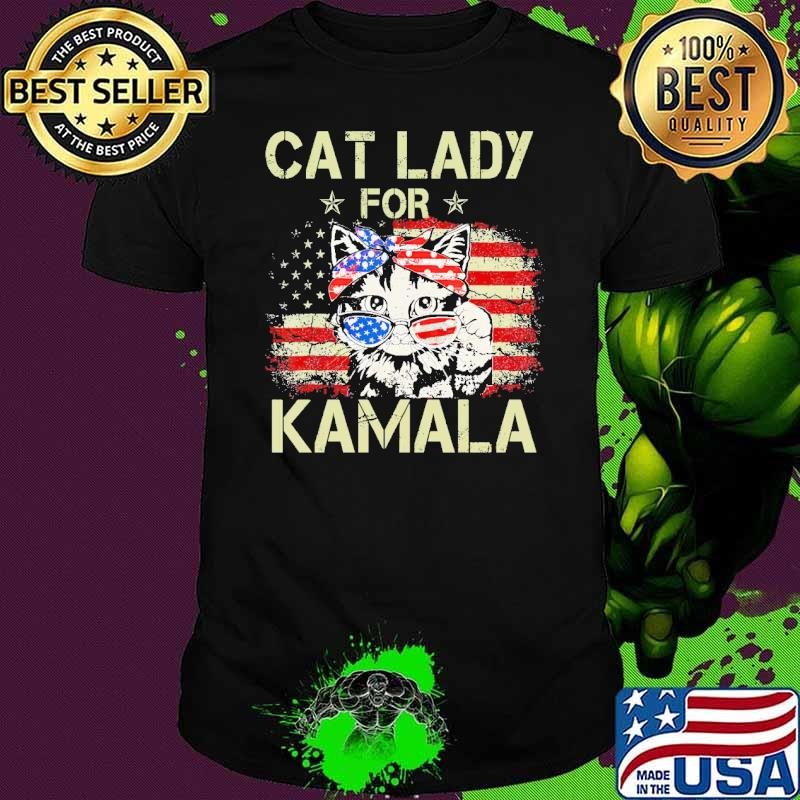 Cat Ladies for Kamala Usa Flag 2024 President Kamala-Harris T-Shirt