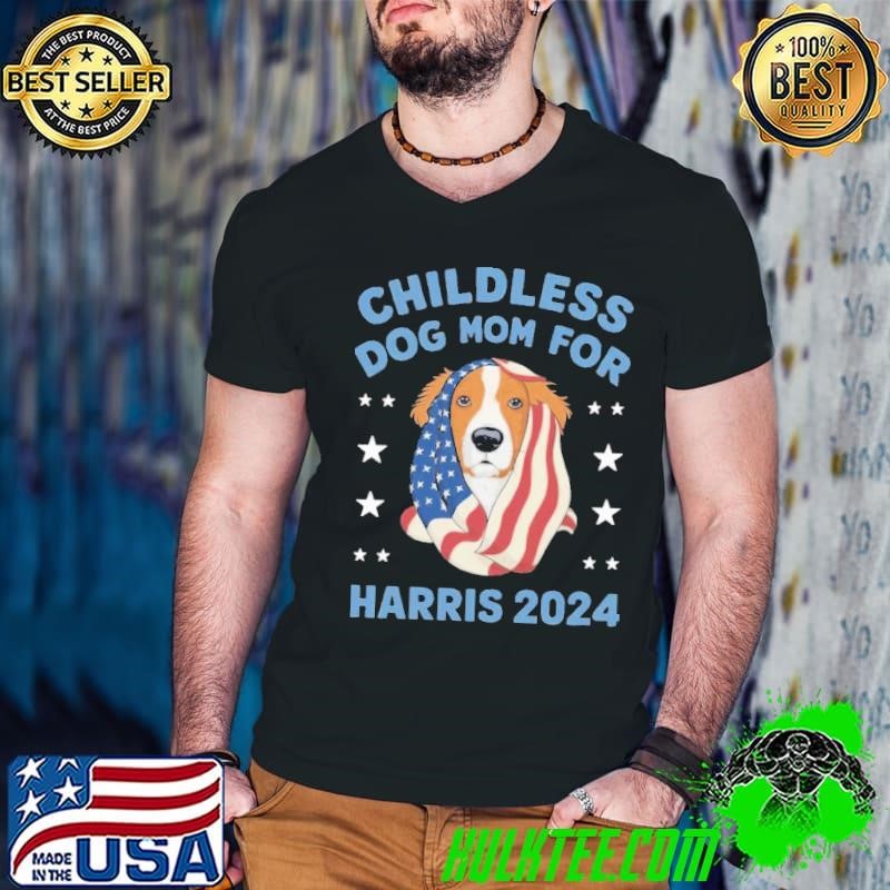 Childless Dog Mom For Kamala 2024 American Flag Vote T-Shirt