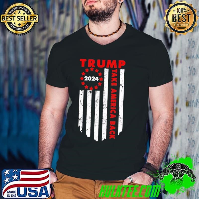 Donald Trump 2024 Take America Back President Usa Flag Guys V Neck