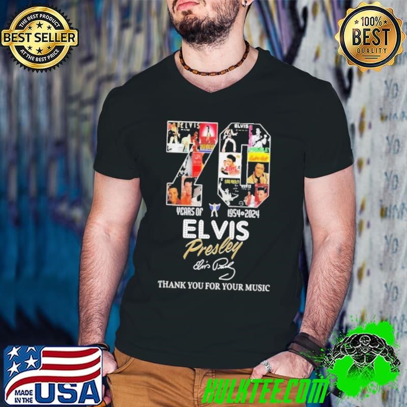 Elvis Presley 1954-2024 Fan Thank You For 70 Years Of Music Signature Guys V Neck