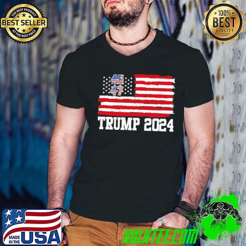 Funny 45 47 President Trump 2024 American Flag Election T-Shirt