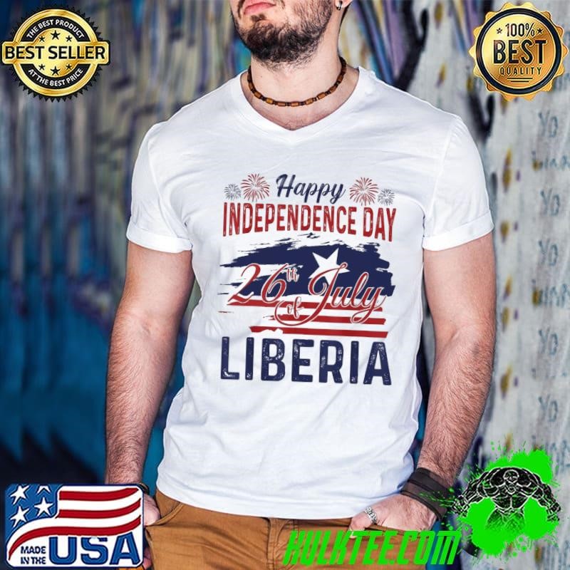 Happy Liberia Independence Day Fireworks Liberian Flag T-Shirt