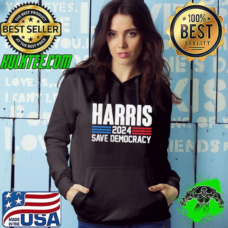 Harris save democracy 2024 red blue line election Hoodie