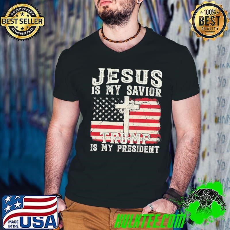 Jesus Is My Savior Trump Is My President 2024 American Flag Guys V Neck