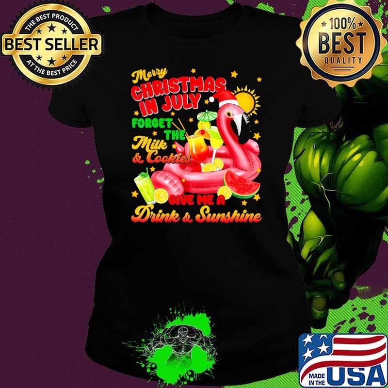 Merry Christmas In July Drink And Sunshine Flamingo T-Shirt