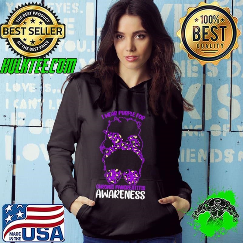 Messy Bun I Wear Purple for Chronic Pancreatitis Awareness Leopard Hoodie