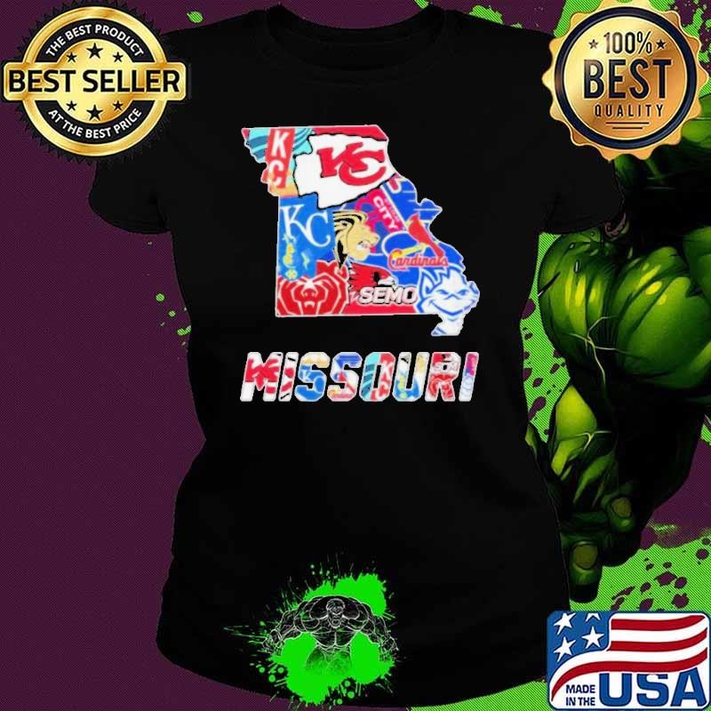Missouri Map Sports Teams Logo Ladies tee