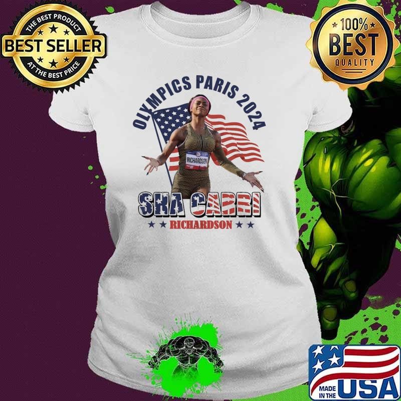 Olympics Paris 2024 Sha Carri Richardson Usa Team Usa Flag Ladies tee