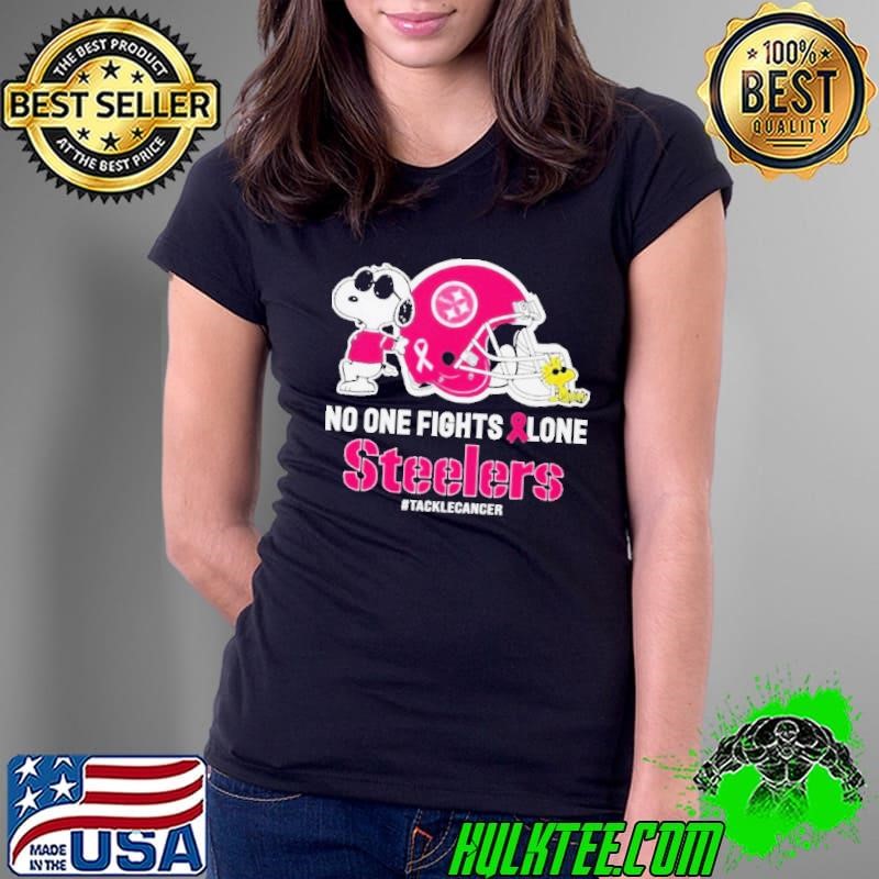 Peanuts Snoopy And Woodstock No One Fights Alone Pittsburgh Steelers #Tackecancer Shirt