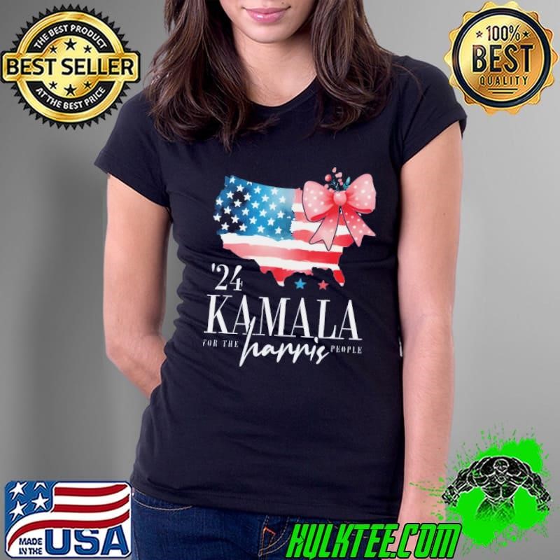 President Kamala Harris 2024 Coquette Ribbon Usa Flag Ladies Tee