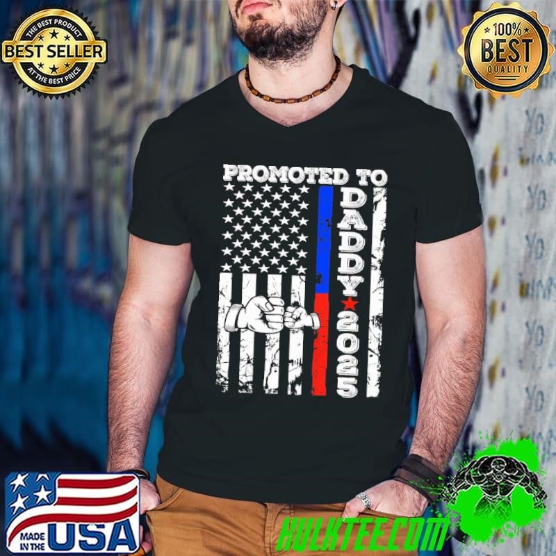 Promoted To Daddy Est. 2025 New Dad American Flag T-Shirt