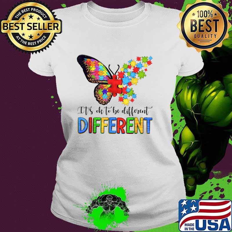 Puzzle Butterfly It's OK To Be Different Autism Awareness T-Shirt