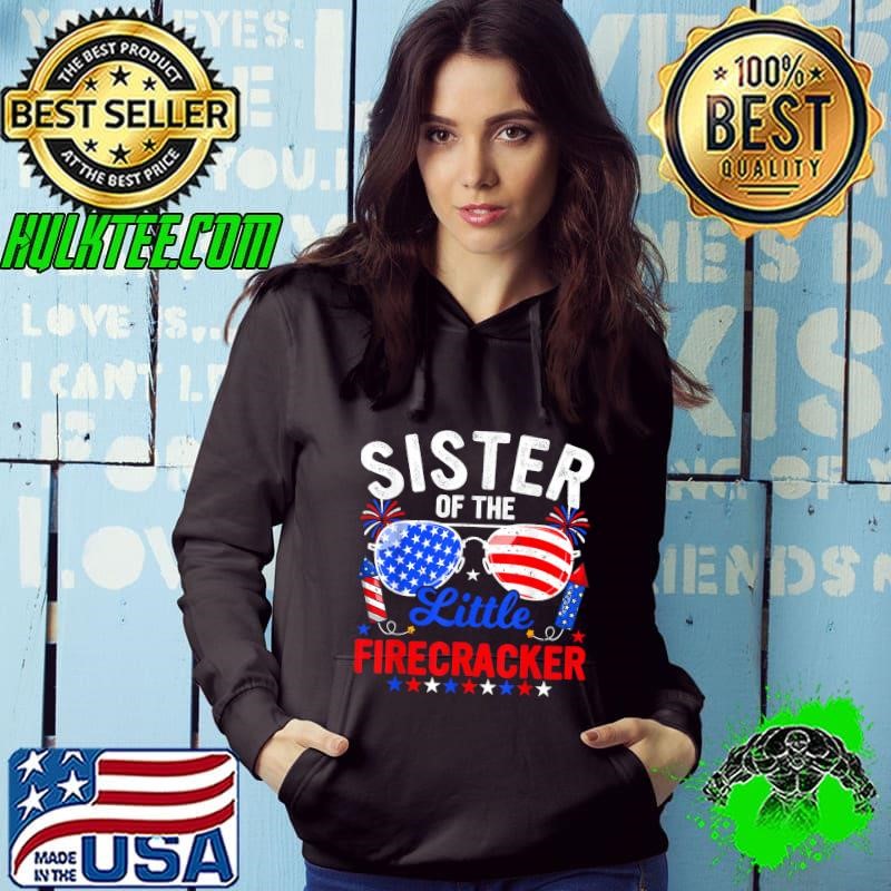 Sister of The Little Firecracker Matching 4th July Birthday Sunglasses T-Shirt