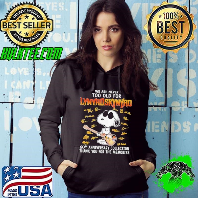 Snoopy Lynyrd Skynyrd we are never too old for 60th anniversary collection signatures Hoodie