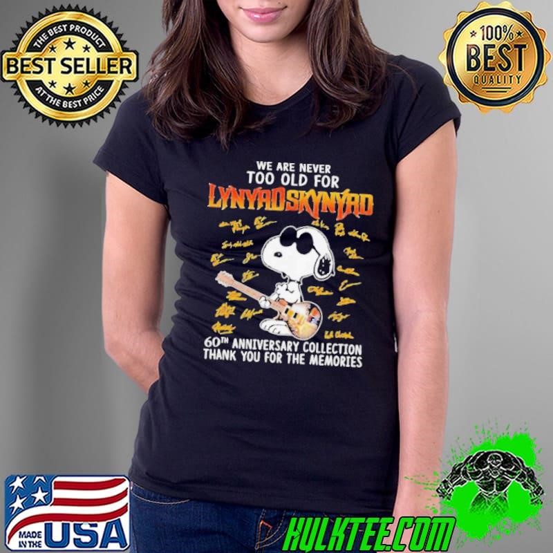 Snoopy Lynyrd Skynyrd we are never too old for 60th anniversary collection signatures Ladies Tee
