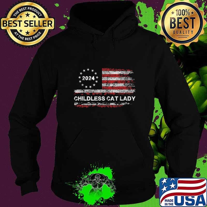 The Childless Cat Lady 2024 For President US Flag Vintage Hoodie