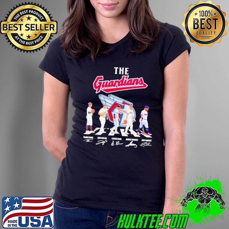 The Cleveland Guardians Abbey Road Bibee Naylor Steven Kwan Gimenez And Ramirez Signatures Ladies Tee