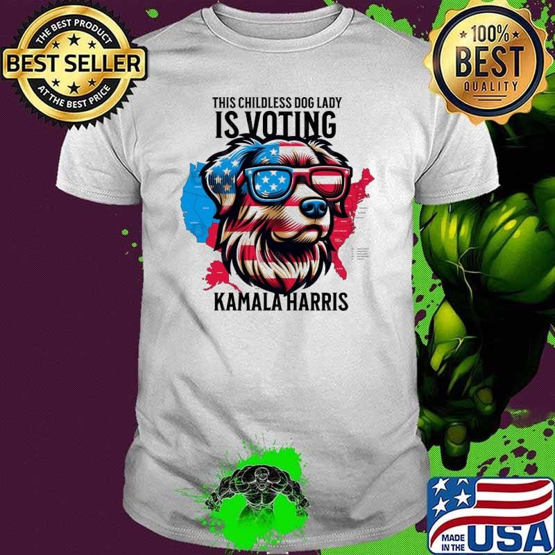 This Childless Dog Lady Is Voting Kamala 2024 American Flag Maps T-Shirt