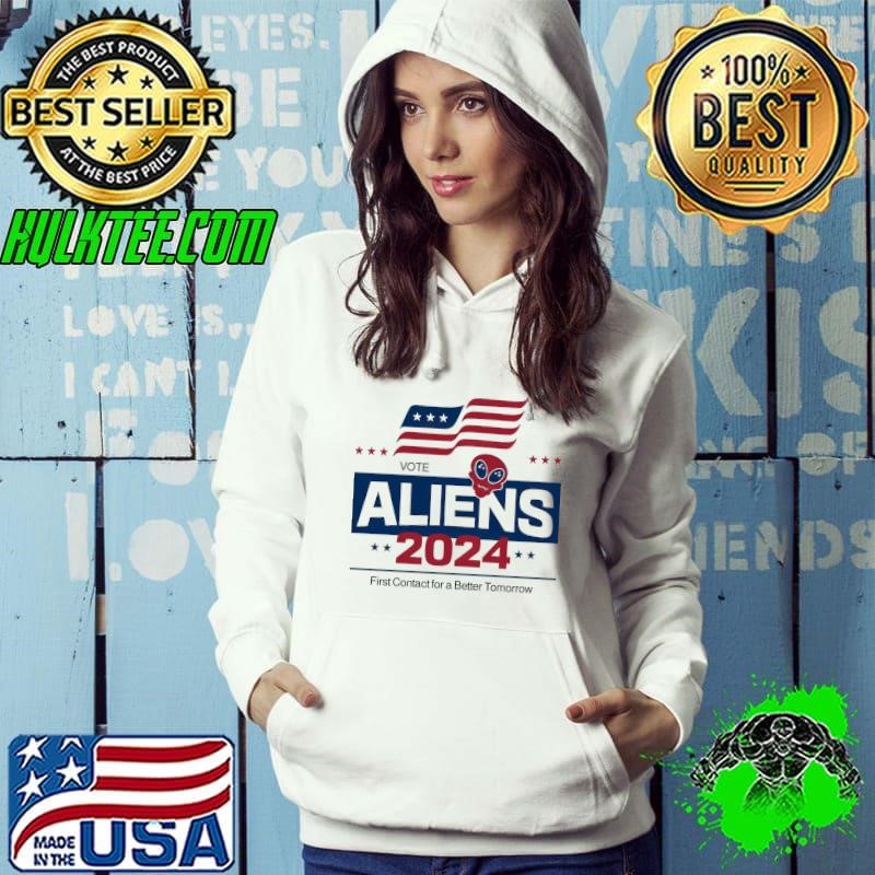 Vote Aliens 2024 First Contact For A Better Tomorrow Stars Usa FLag T-Shirt