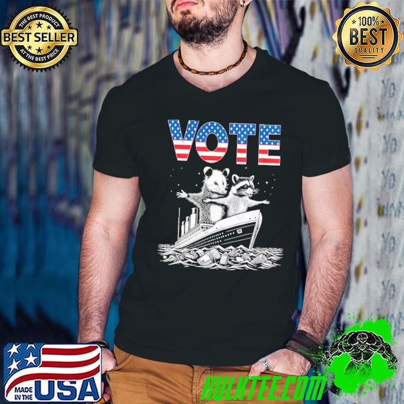 Vote Love Cruise Ship Opossum Racoon USa Flag T-Shirt