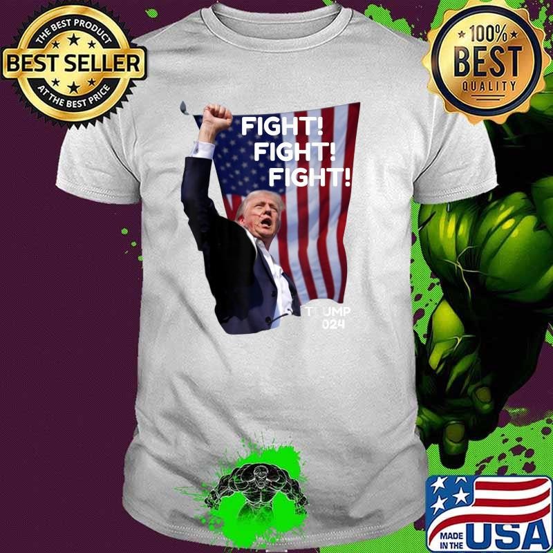 Best Trump Shot Tee US flag Fist Pumped Fight Pray 2024 Election T-Shirt