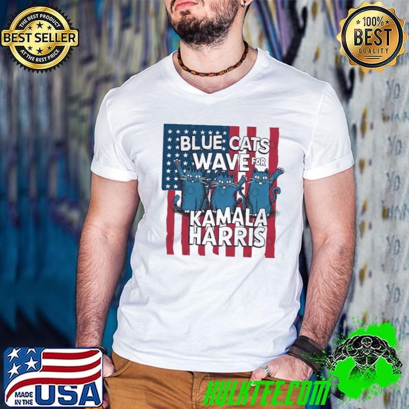 Blue cats waves for Kamala harris american flag 2024 Guys V Neck