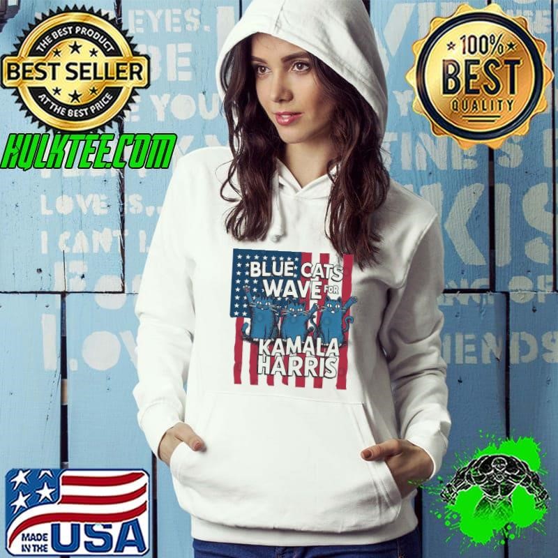 Blue cats waves for Kamala harris american flag 2024 Hoodie