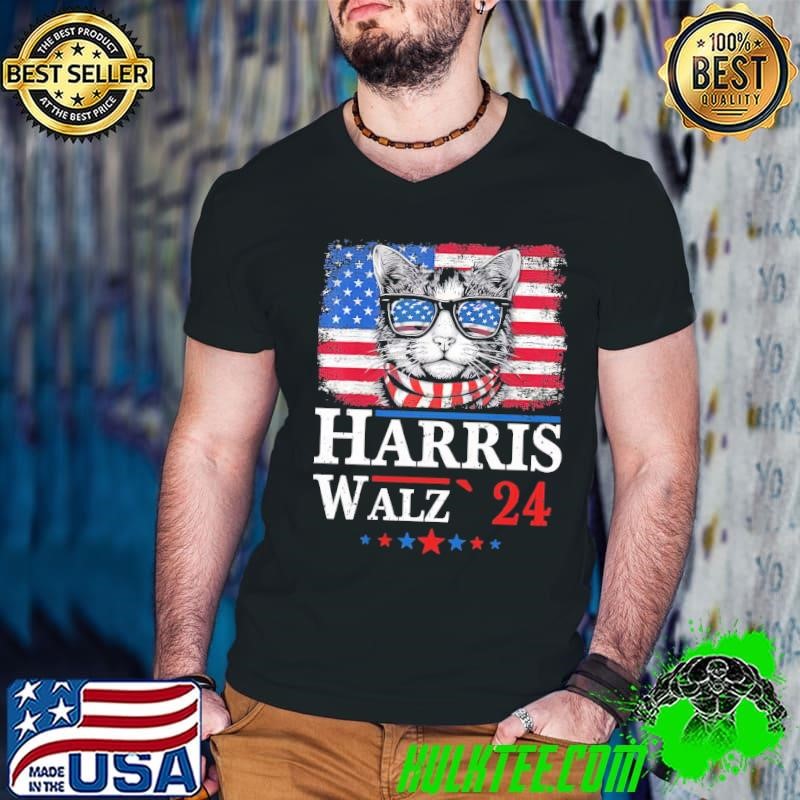 Cat Ladies For Harris Waltz 2024 For President American Flag Guys V Neck