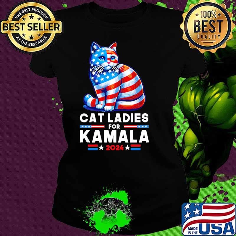 Cat Ladies for Kamala 2024 President American Flag Election T-Shirt