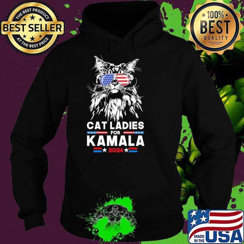 Cat Ladies for Kamala 2024 President Cat American Flag Election Hoodie