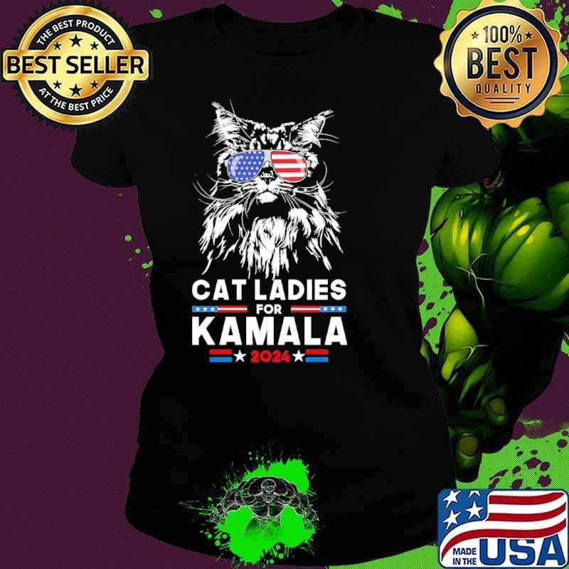 Cat Ladies for Kamala 2024 President Cat American Flag Election Ladies tee