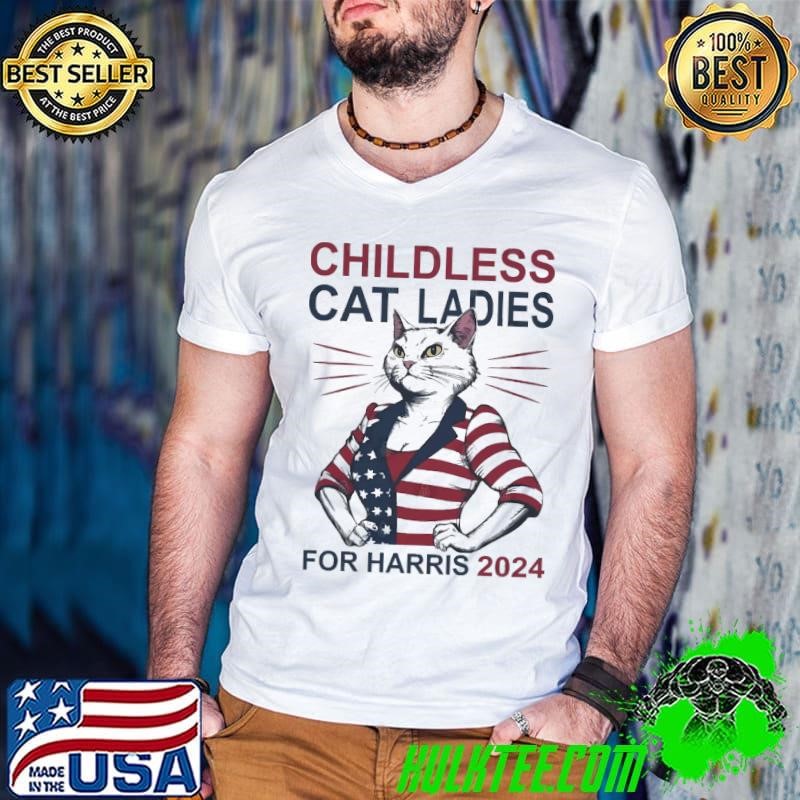 Childless Cat Ladies for Harris 2024 American Flag Election Guys V Neck