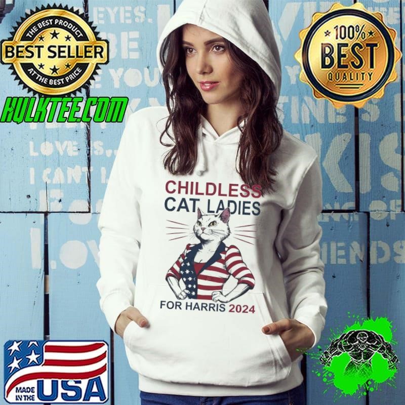 Childless Cat Ladies for Harris 2024 American Flag Election Hoodie