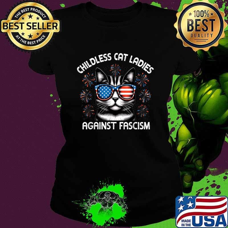 Childless cat ladies Against Fascism vote for kamala cat sunglasses usa flag T-Shirt