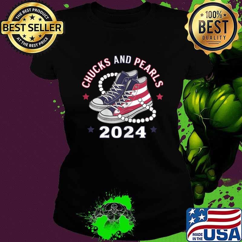 Chucks And Pearls 2024 Stars Shoes Usa Flag Vote T-Shirt