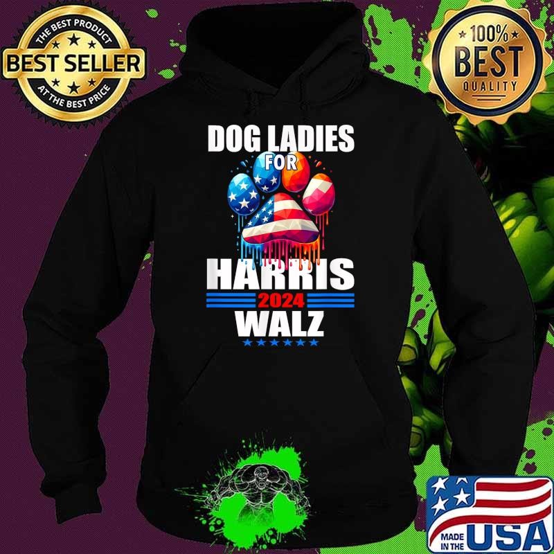 Dog Ladies For Harris Walz 2024 Stars Paw Dog Watercolor Usa Flag T-Shirt