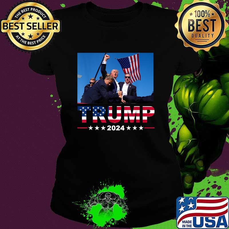 Funny Donald Trump 2024 Won't Be Stopped American flag Ladies tee