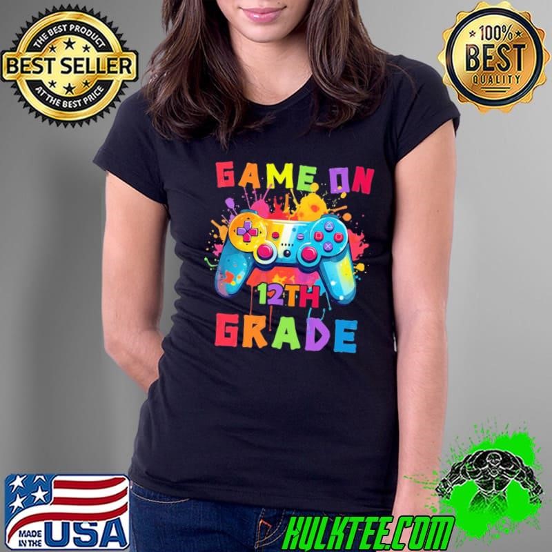 Game On 12th Grade Cool Gamer Watercolor Themed Senior Year Ladies Tee
