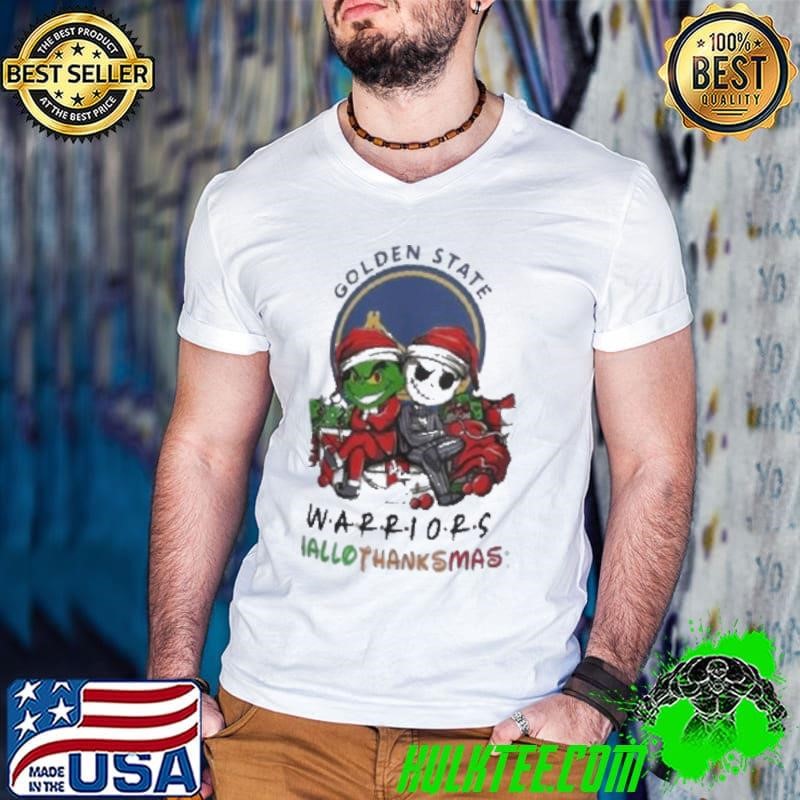 Grinch And Jack Golden State Warriors Friends HalloThanksMas Guys V Neck