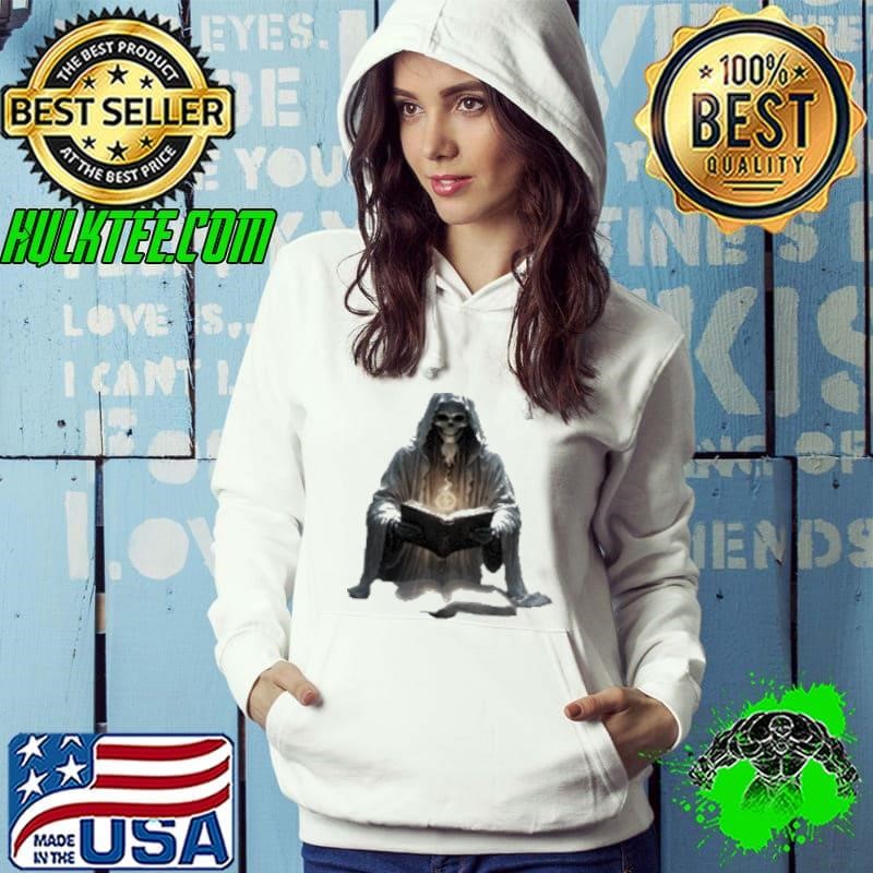 Halloween A Ghostly Cloak Wearing Skeleton Book Lover Hoodie Halloween A Ghostly Cloak Wearing Skeleton Book Lover Hoodie