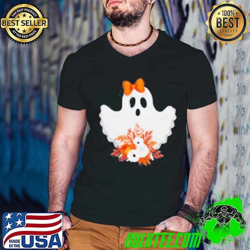 Halloween Lace Ghost Spooky Coquette Orange Bow Guys V Neck