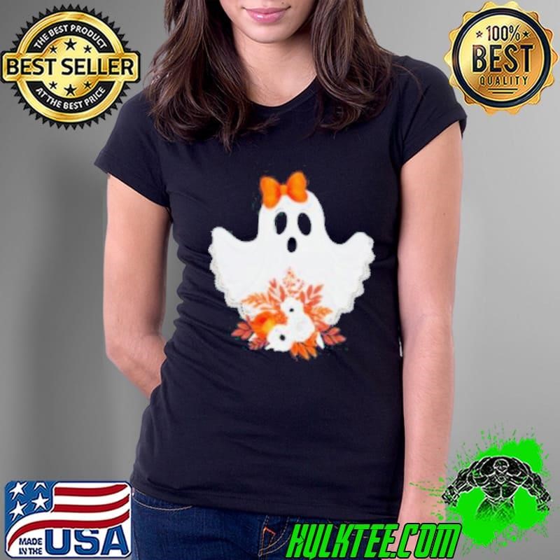 Halloween Lace Ghost Spooky Coquette Orange Bow Ladies Tee