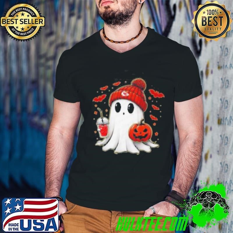 Halloween NFL Football Fan Ghost with Pumpkin kansas city Guys V Neck