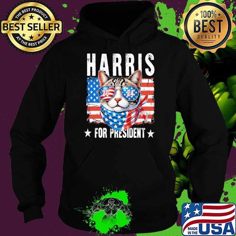 Harris 2024 For President Cat Sunglasses USa Flag 2024 T-Shirt